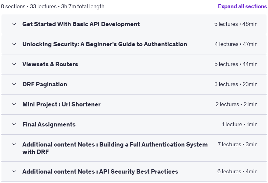 Course topics · The Complete Django Rest Framework Bootcamp 2024 [Latest] 2024-1