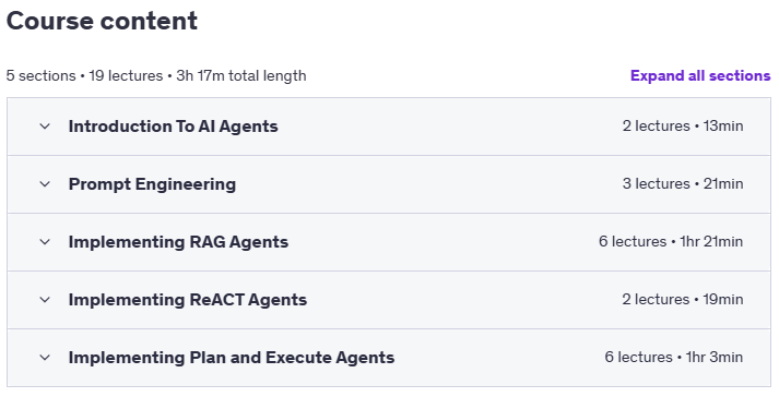 Course topics · AI Agent 101 – Learn To Build AI Agents From Scratch 2025-3