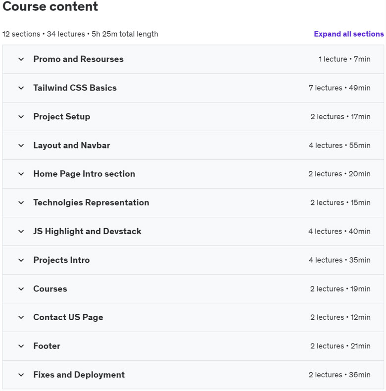 Course topics · Udemy — React – Tailwind CSS Portfolio Project From Scratch 2022-12