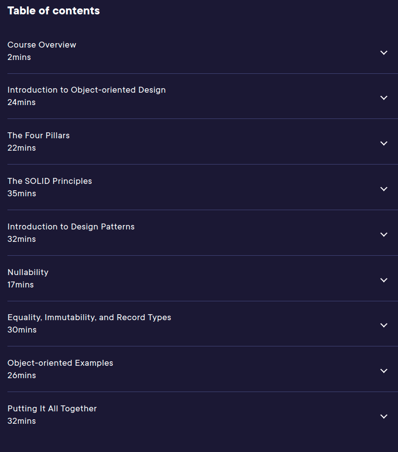 Course topics · Pluralsight — Object-oriented Design with C# 10 2023-3
