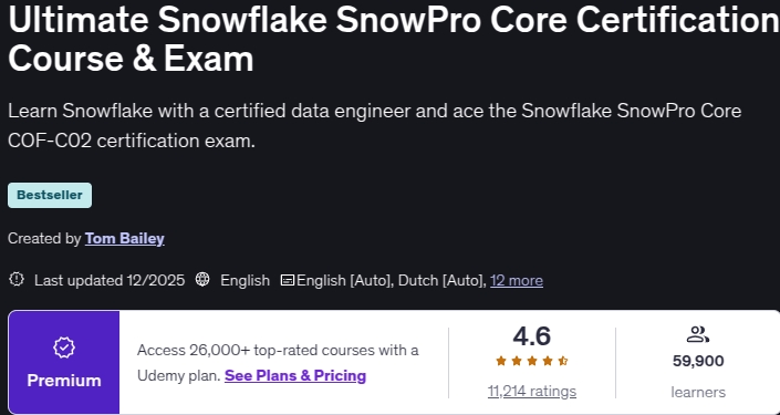 الصور · Ultimate Snowflake SnowPro Core Certification Course & Exam 2025-12