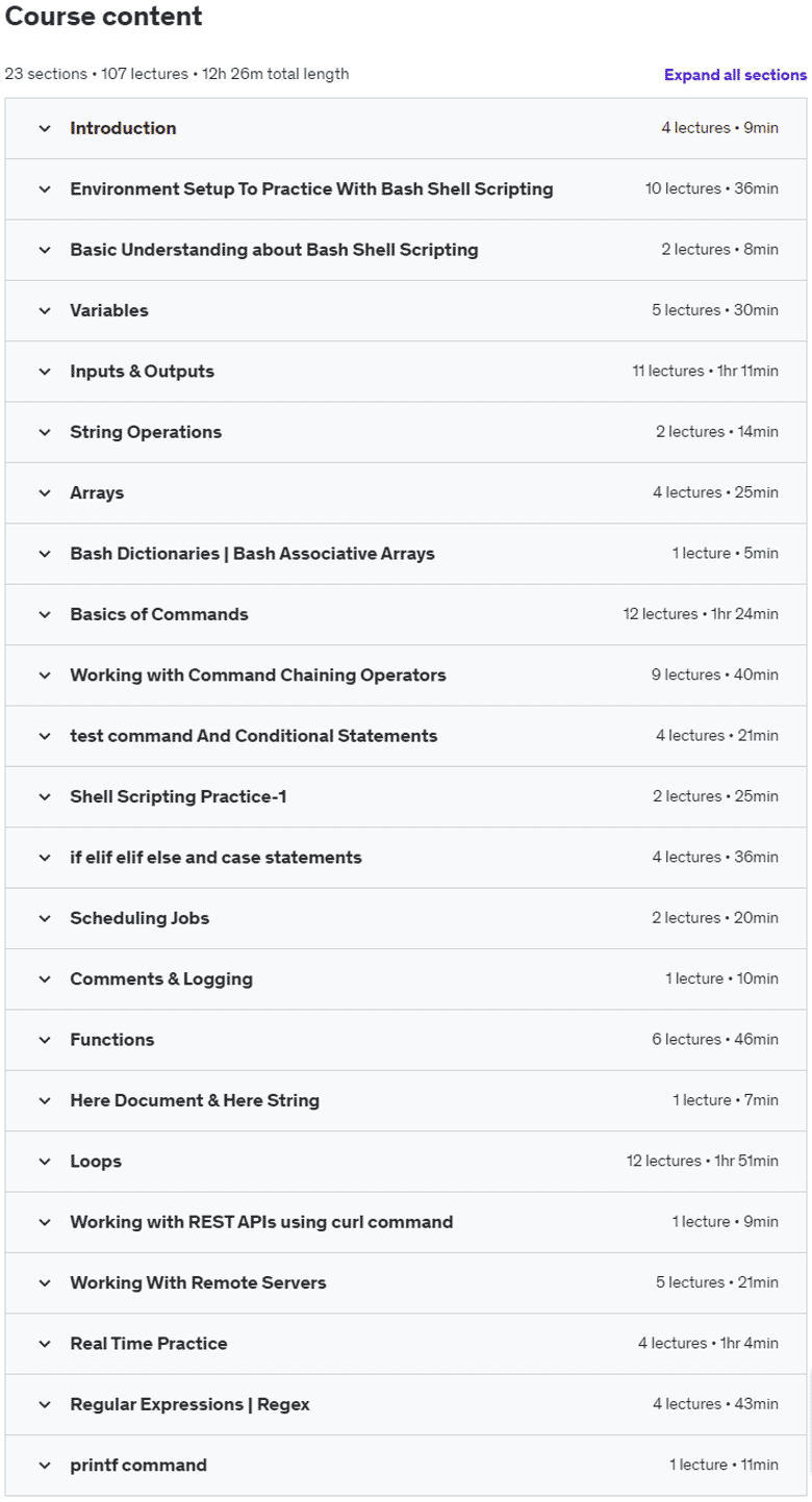 Course topics · Learn Bash Shell Scripting For Automation 2023-5