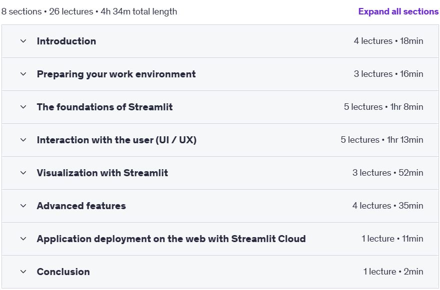 Course topics · Streamlit : Deploy your Data & ML app on the web with Python 2023-1