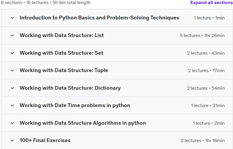 Course topics · Udemy — The Python Problem-Solver’s Toolkit: 300 Hands-On Exercises 2023-5