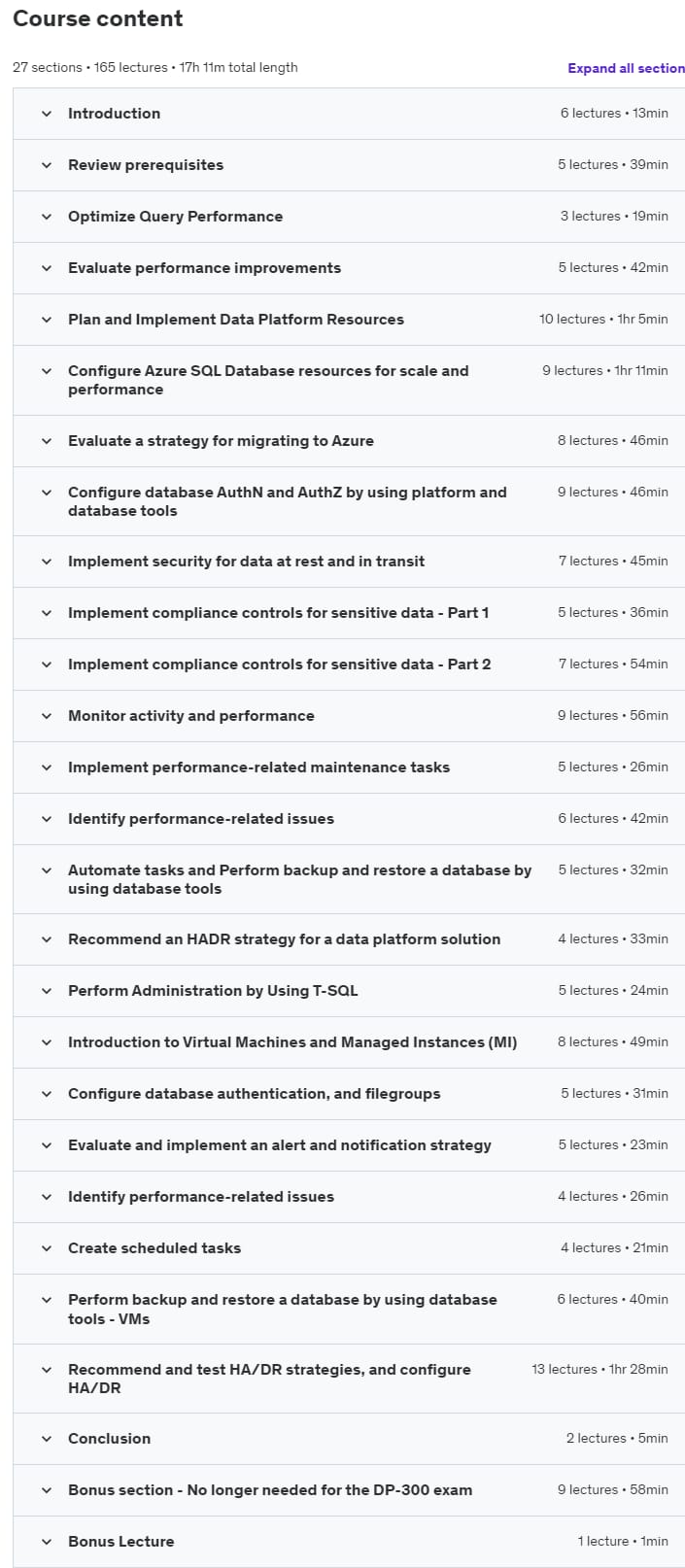 Course topics · DP-300: Administering Microsoft Azure SQL Solutions (DBA) 2023-5