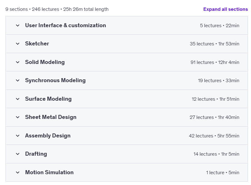 Course topics · Udemy — Siemens NX CAD Essential Training 2022-4