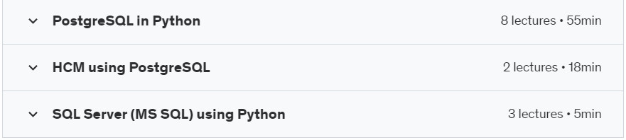 Course topics · Python Database Course: SQLite, PostgreSQL, MySQL,SQLAlchemy 2023-12