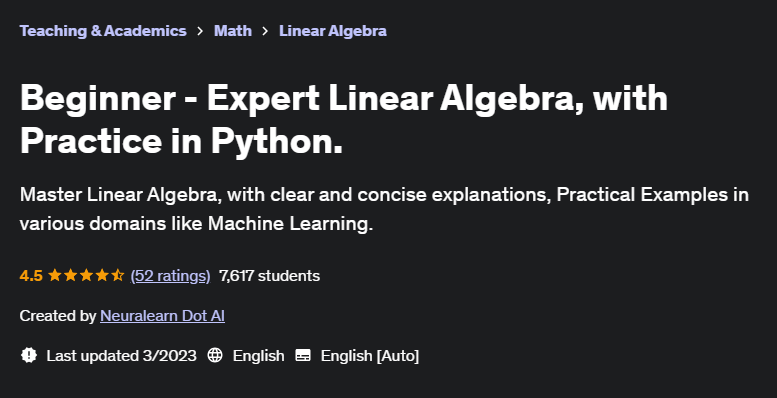 Pictures · Udemy — Beginner – Expert Linear Algebra, with Practice in Python. 2023-3