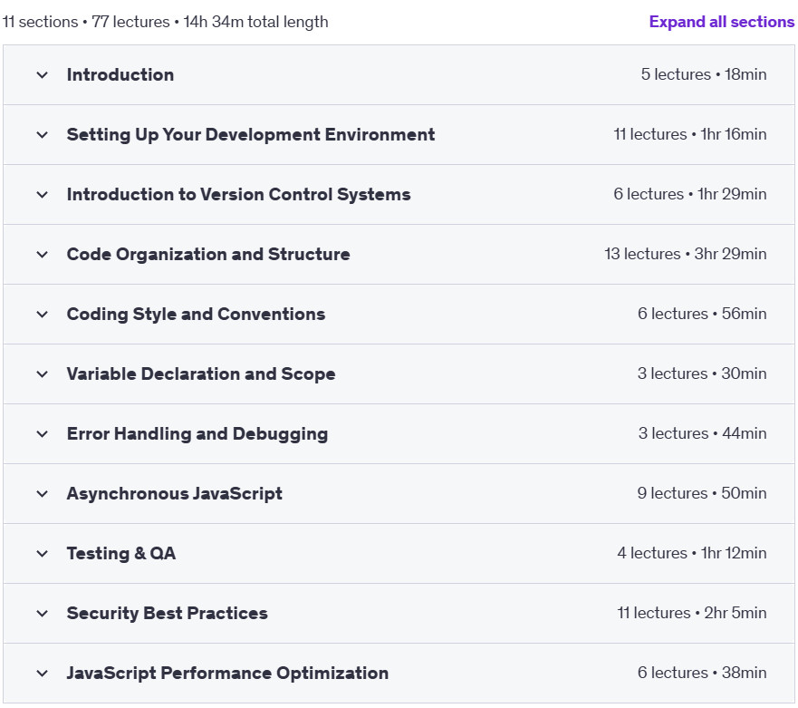 Course topics · Udemy — JavaScript Best Practices – A Hands-On Professional Approach 2024-11