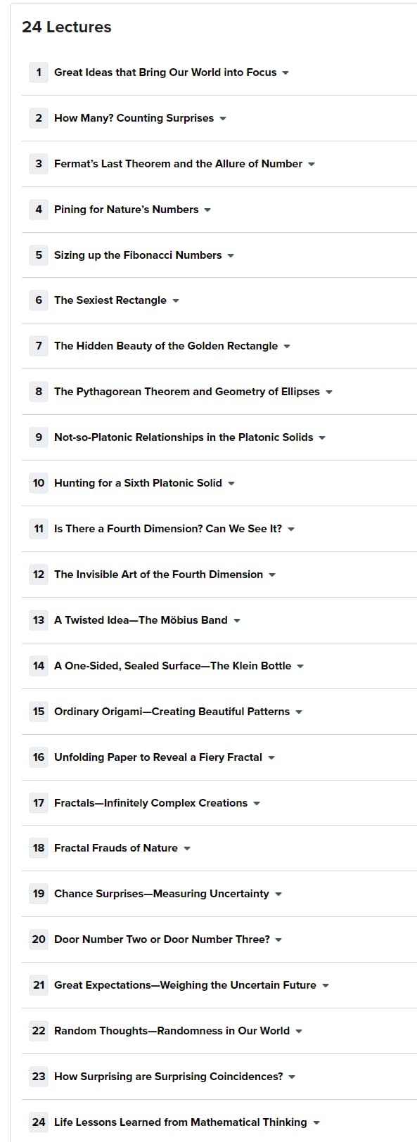 Course topics · Joy of Thinking: The Beauty and Power of Classical Mathematical Ideas 2019-7