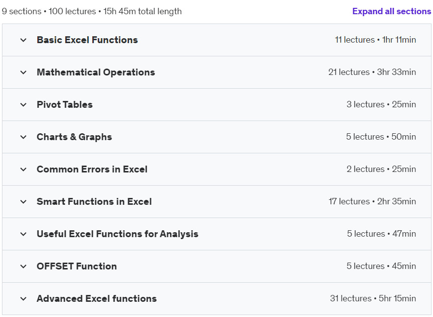Course topics · Excel Data Analysis Masterclass: Basics to Advanced 2023-5