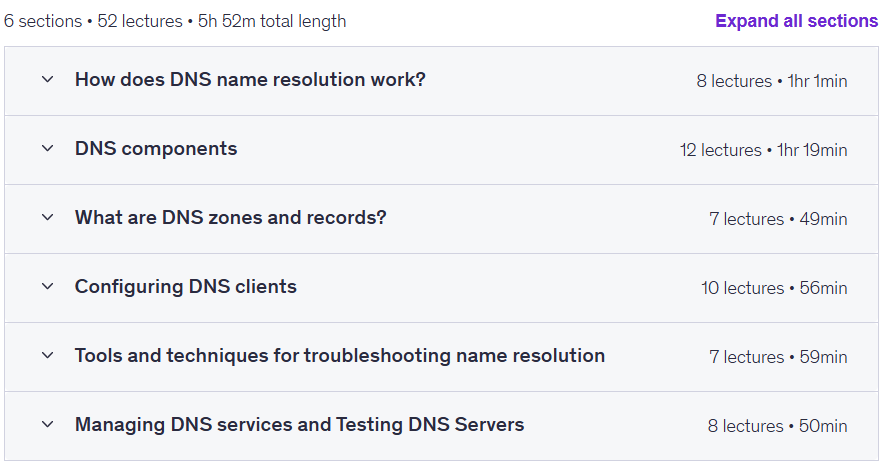 Course topics · DNS Server: Deploy, Manage, and Secure Your Network 2025-6