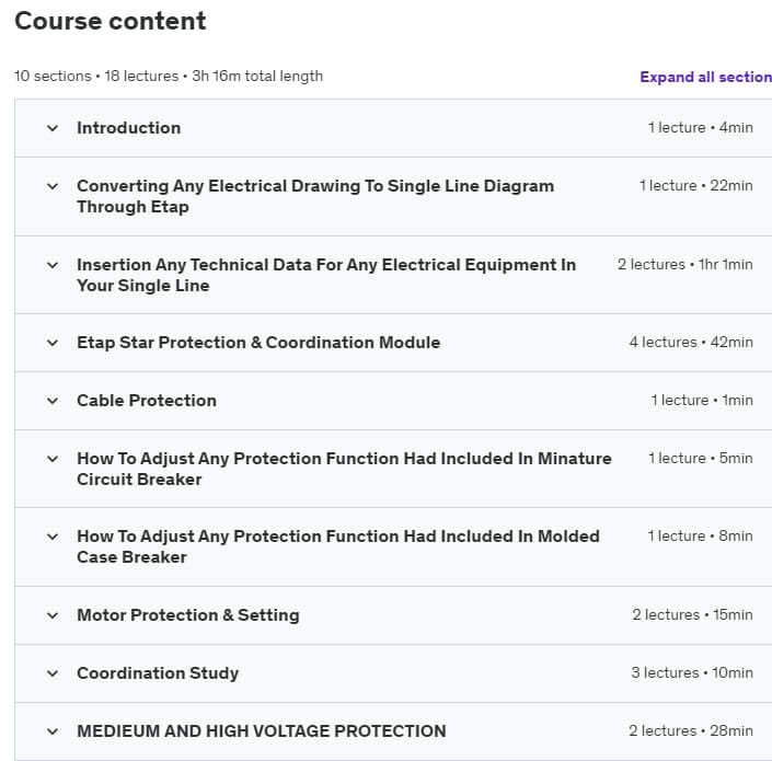 Course topics · Udemy — Practical Power Systems Protection By Using Etap Software 2023-11