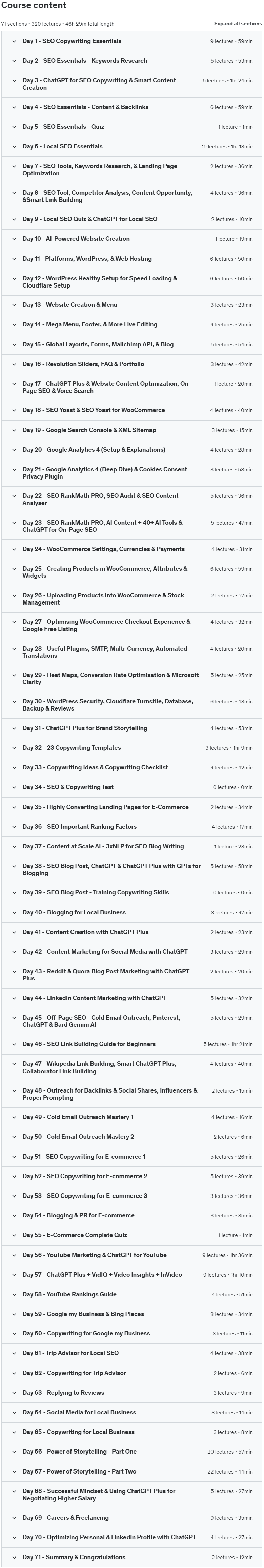 Course topics · Udemy — SEO Training: Complete SEO Course & ChatGPT SEO Copywriting 2024-9/2024-11