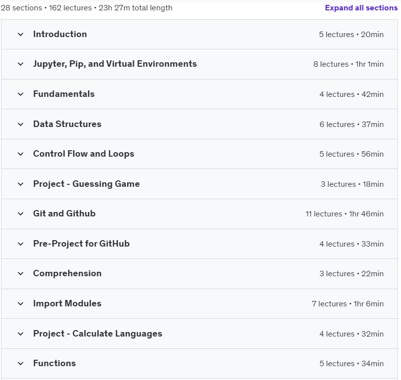 Course topics · Udemy — Master Python and GitHub with Real World Projects 2023-9
