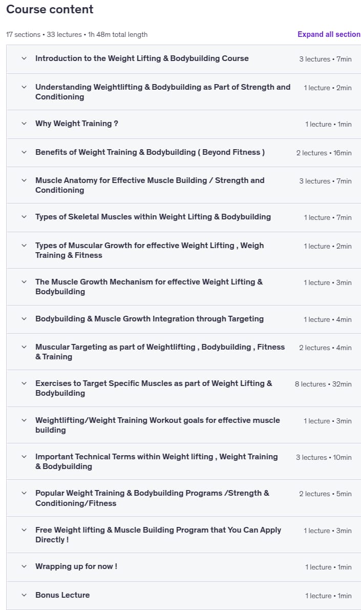Course topics · Fitness For Beginners: Weigh Training & Muscle Building A-Z 2025-9