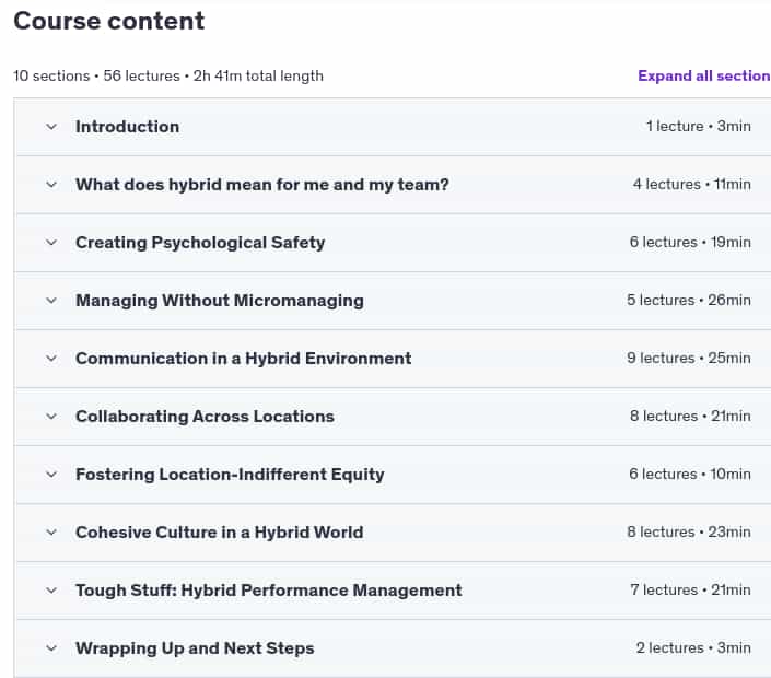 Course topics · Udemy — Hybrid Leadership: Essential skills to lead from anywhere 2024-5