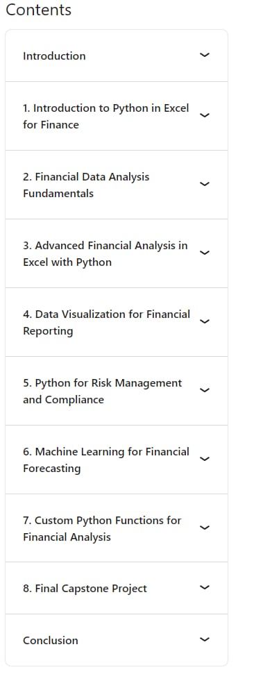 Course topics · LinkedIn — Advanced Python in Excel for Finance: A Hands-On Approach 2024-8