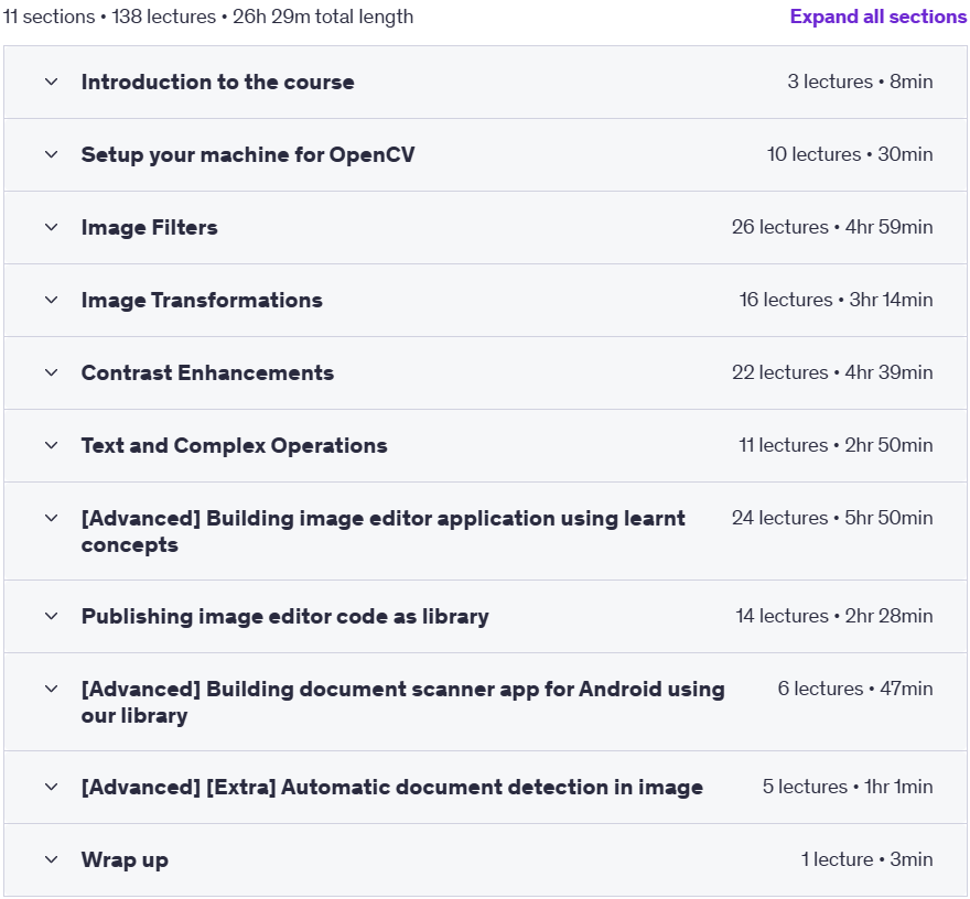 Course topics · Udemy — Learn Practical Approach to OpenCV using Kotlin 2023-8