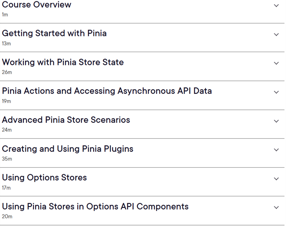 Course topics · Pluralsight — Vue 3 State Management with Pinia 2023-9