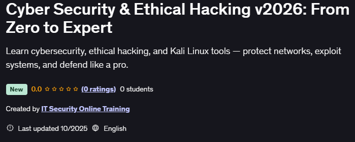 Images · Cyber Security & Ethical Hacking v2026 : de zéro à expert 2025-10