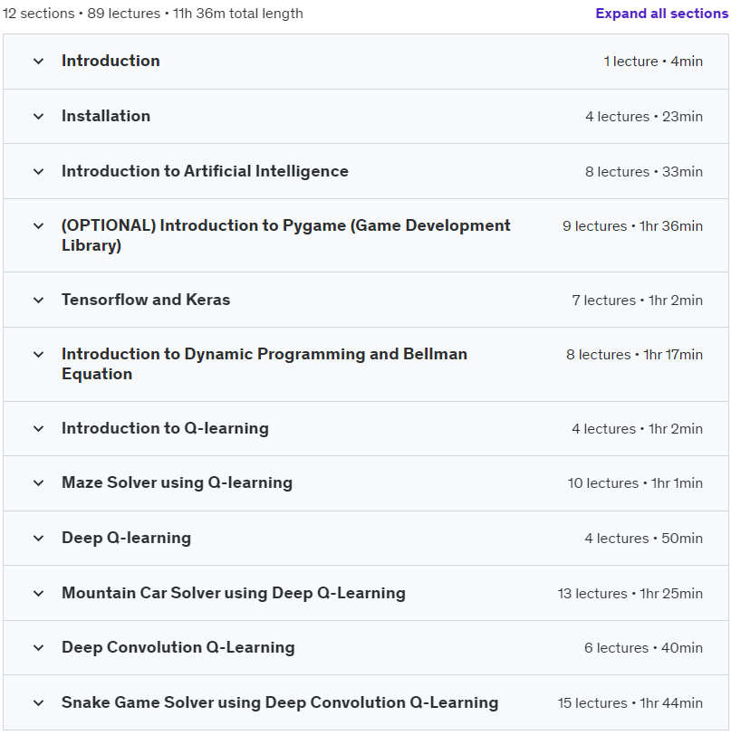 Course topics · Udemy — Learn AI Game Development using Python 2024-6