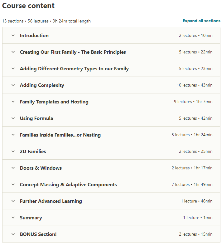 Course topics · Revit Families – From Beginner to Pro 2021-1