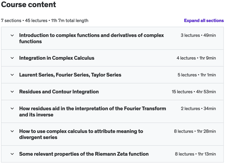 Course topics · Udemy — Mastering Complex Calculus: From Derivatives to Residues 2023-4