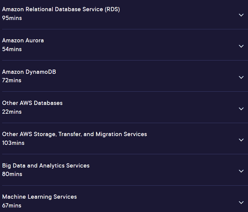 Course topics · Pluralsight — AWS Certified Solutions Architect – Associate (SAA-C03): Storage, Databases, Machine Learning, and Big Data Analytics 2024-11