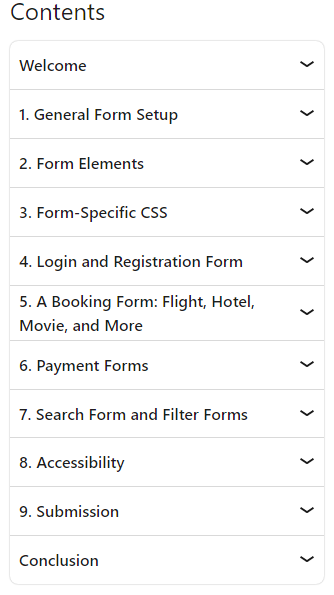 Course topics · Building Great Forms with HTML and CSS 2020-6
