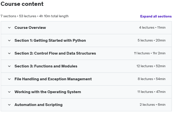 Course topics · Udemy — Python for Linux Administrators and DevOps Engineers 2024-11