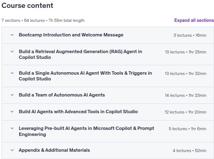 موضوعات الدورة · استوديو Microsoft Copilot & AI الوكلاء Bootcamp 2025-12
