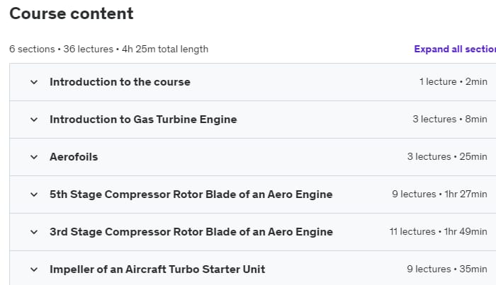 Course topics · Udemy — Gas Turbine Engine Compressor Blade Design in Siemens NX 2022-4
