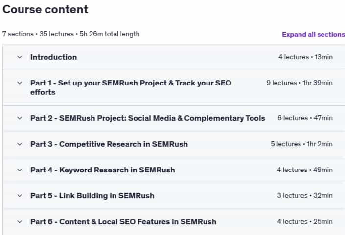 Course topics · Udemy — The Complete SEMRush Course 2025: Rank #1 on Google now! 2025-1