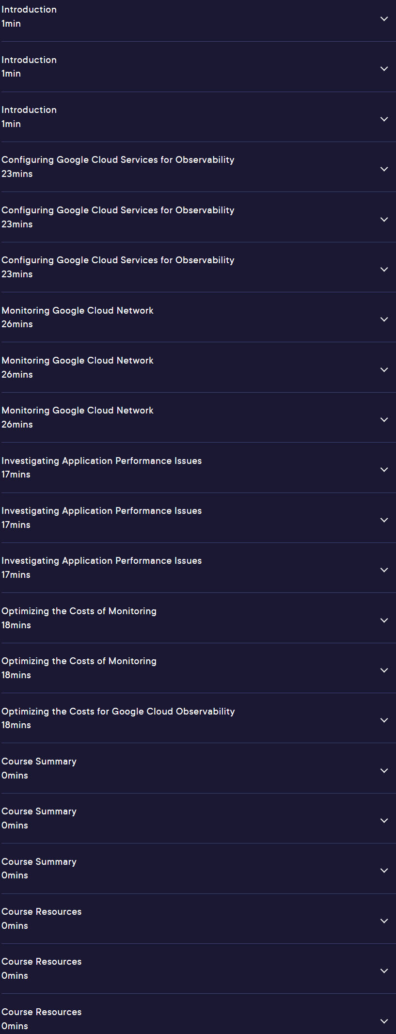 Course topics · Pluralsight — Observability in Google Cloud 2024-9