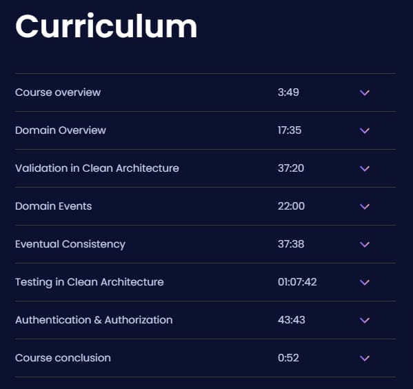 موضوعات الدورة · Dometrain – Deep Dive: Clean Architecture في الهواء الطلق .NET 2024-2