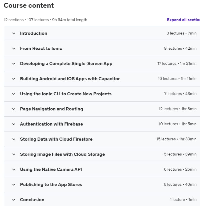 Course topics · Ionic React: Cross-Platform Mobile Development with Ionic 2023-9