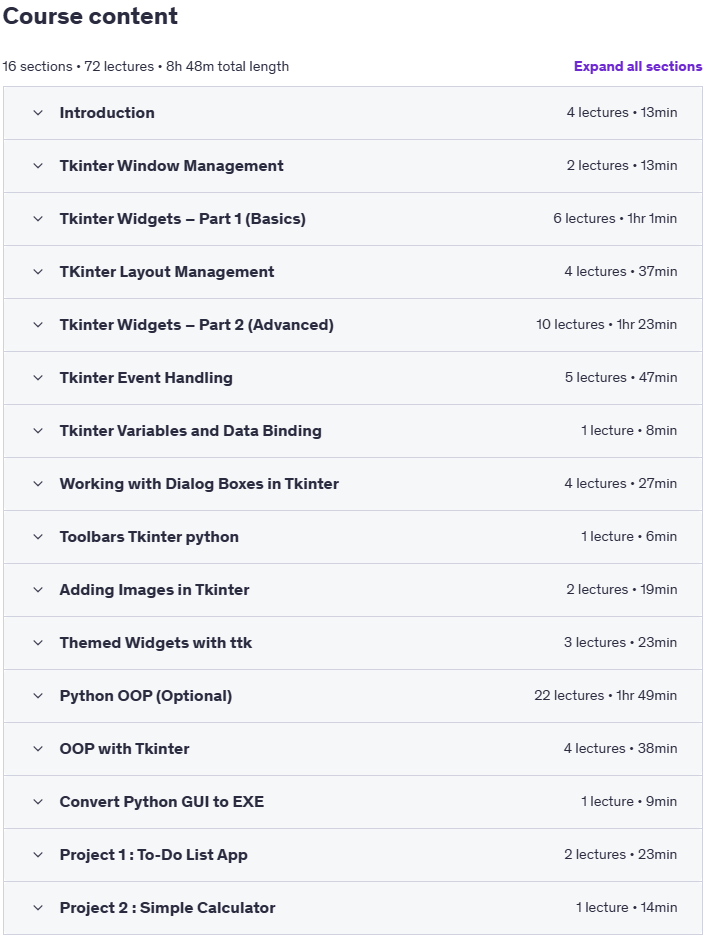 कोर्स के विषय · Python Tkinter : GUI विकास 2025-8