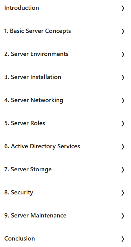 Course topics · LinkedIn — Server Administration Essential Training: Manage, Maintain Storage, Networking, Security, and Troubleshooting 2025-6
