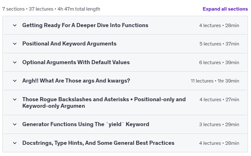 Course topics · Udemy — How Functions Function • A Deeper Dive Into Python Functions 2024-4