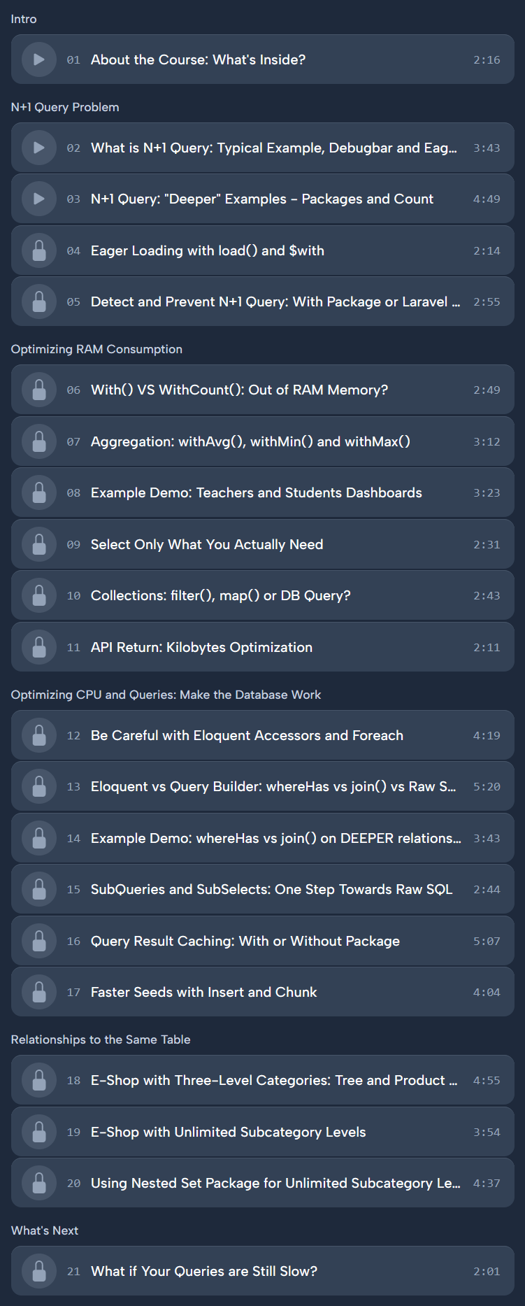 Course topics · Laravel Daily — Better Eloquent Performance 2021-10
