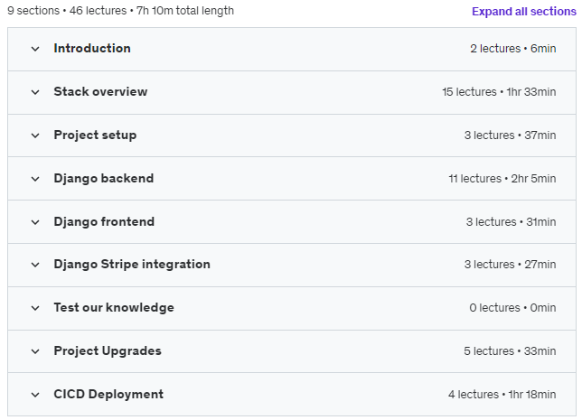 Course topics · Udemy- Build and Deploy a Dockerised Django Project 2023-8