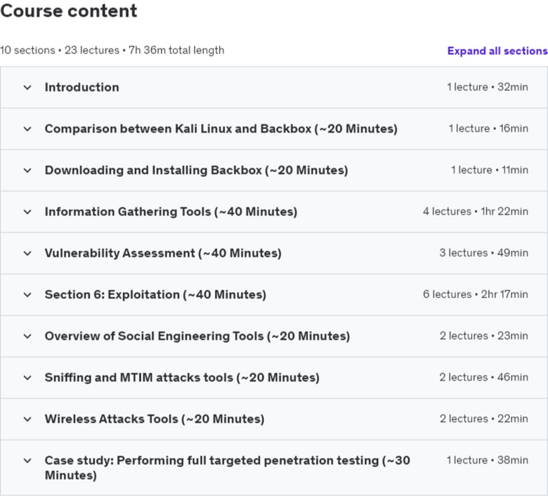 Course topics · Udemy — Learn Penetration Testing with BackBox Linux 2024-8