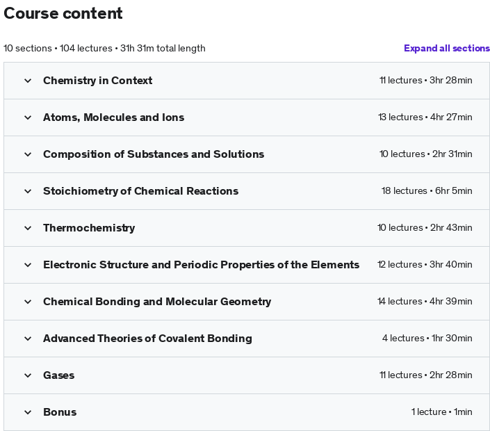 Course topics · Udemy — Dr. K’s Complete First Semester General Chemistry I Course 2021-11