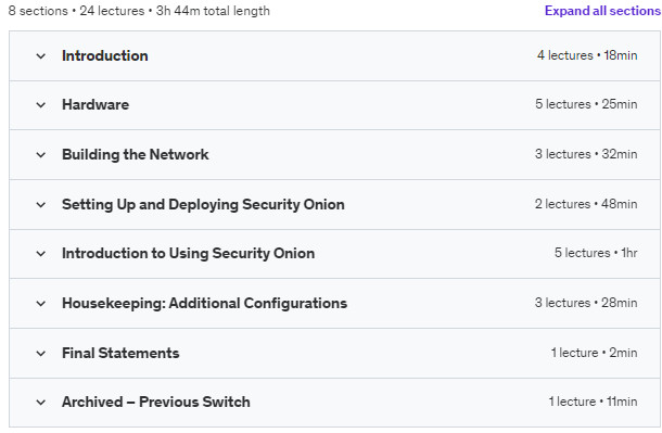 Course topics · Udemy — Complete Home Network Security Monitoring w/ Security Onion 2023-7