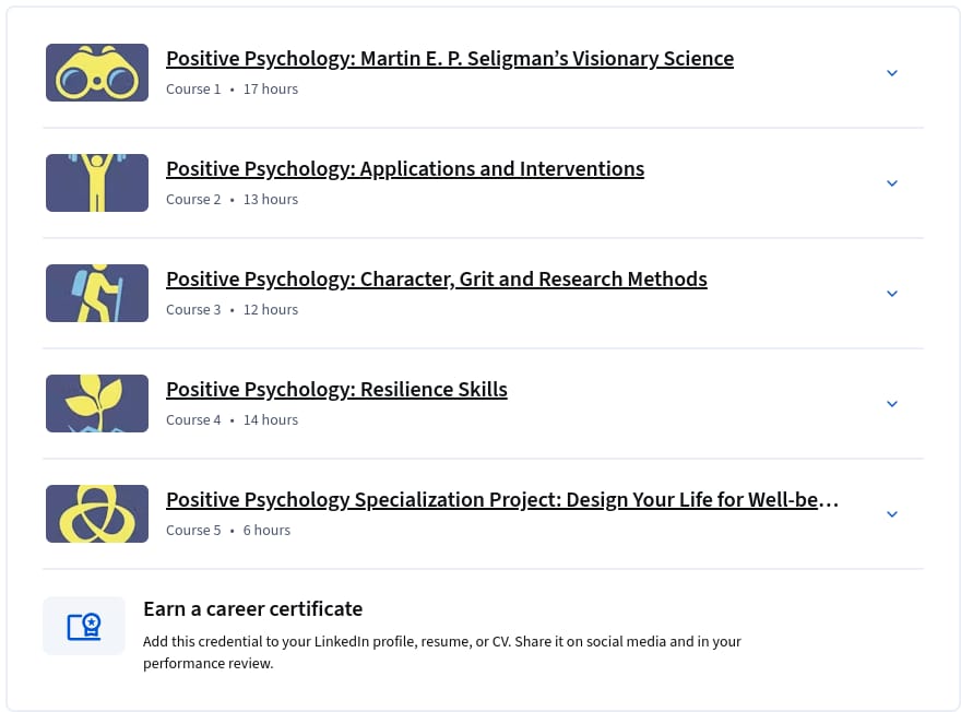 Course topics · Coursera — Foundations of Positive Psychology Specialization 2026-9