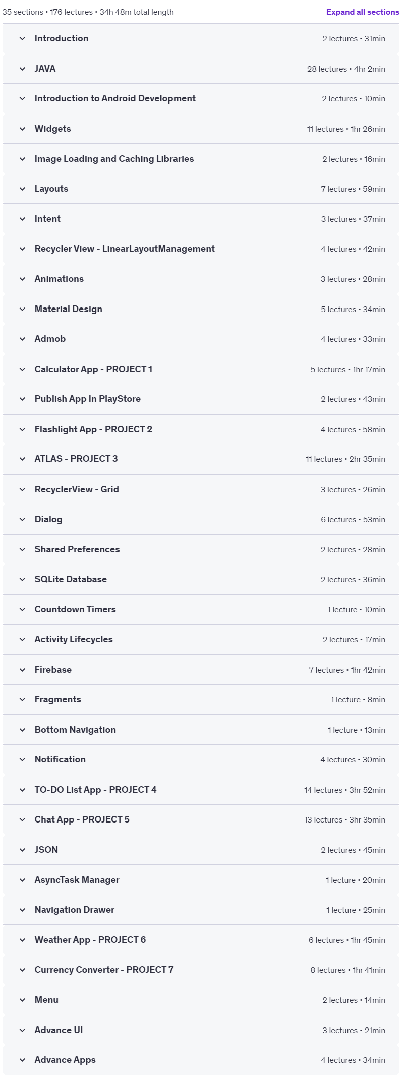 Course topics · Udemy — A-Z Android App Development : AdMob, Firebase, Figma. 2024-2