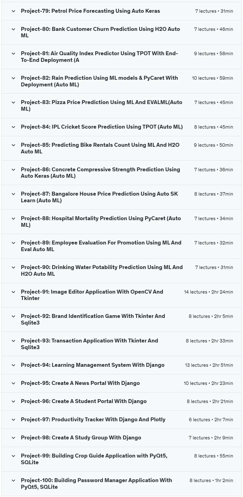 Course topics · Udemy — 100 Days Data Science Bootcamp: Build 100 Real Life Projects 2022-2