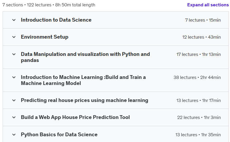 Course topics · Udemy — Data Science with Python and Machine Learning For Beginners 2024-6