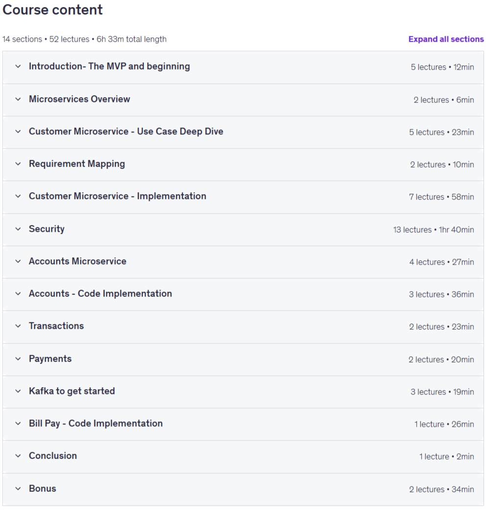 کورس کے موضوعات · Spring Boot Microservices: بینکنگ اور ادائیگی کے نظام ڈیزائن 2026-7